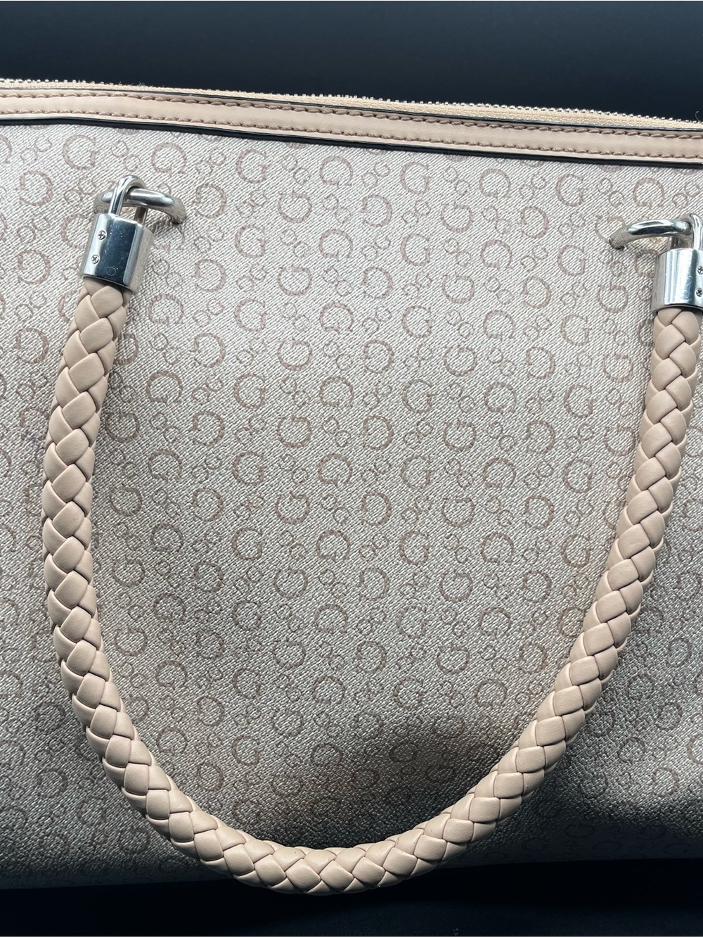 GUESS Beige Logo Satchel with Braided Handles and Tassel - Picture 5 of 11